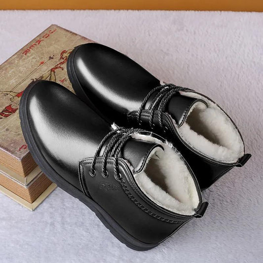 Winter Men's Snow Shoes Low-top Cotton Shoes Winter Warm Plush Leather Shoes Men's Flat Casual Shoes Thickened Martin Boots