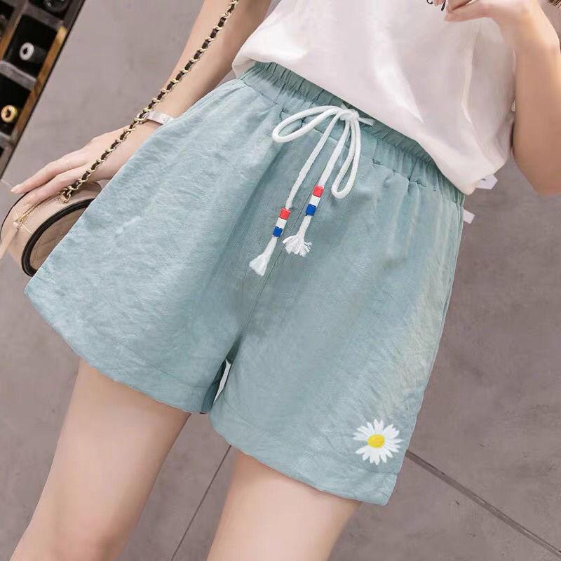 Small Daisy Cotton and Linen Sports Shorts Women's Loose Thin Section Was Thin High-waisted Wide-leg Pants Wearing All-match Casual Shorts