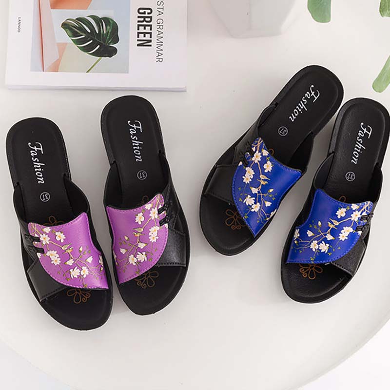 Middle-aged Elderly Mother Sandals and Slippers Thick-soled Slope-heeled Ladies Mid-heel Non-slip Comfortable Outer Wear Soft-soled Increased Sandals