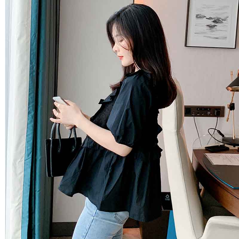 White Summer Short-sleeved Women's Design Sense Niche Fashion Casual Small Shirt Puff Sleeve Chiffon Top