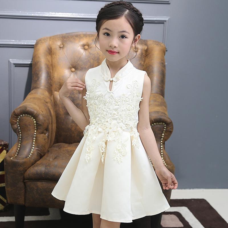 Children's Clothing Girls' Dresses Summer Styles Children's Satin Cheongsam Dress Performance Clothes Chinese Style Girls