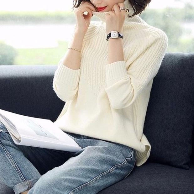 Women Autumn and Winter High Collar Sweater Thickened Spring Loose Knitted Bottom Shirt Large Size Pullover Tops