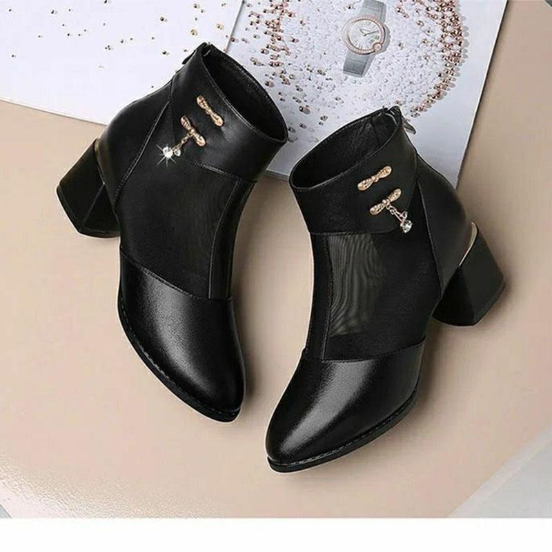 Spring and Summer Mesh Sandals Mid-heeled Soft-soled Non-slip Round-toe Thick-heeled Sandals Women