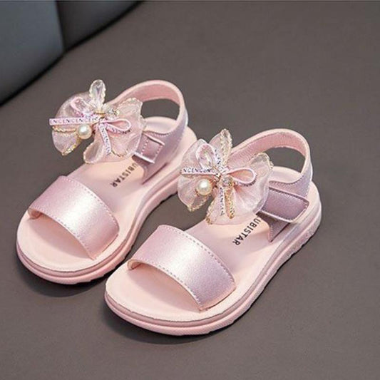 Girls Sandals Summer Bowknot Open Toe Breathable Princess Shoes Korean Children's Soft Bottom Non-slip