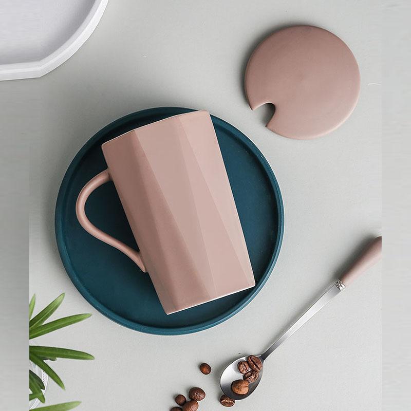 Water Cup Ceramic Mug with Lid Spoon Ins Wind Male and Female Students Home Creative Breakfast Coffee Cup Large Capacity