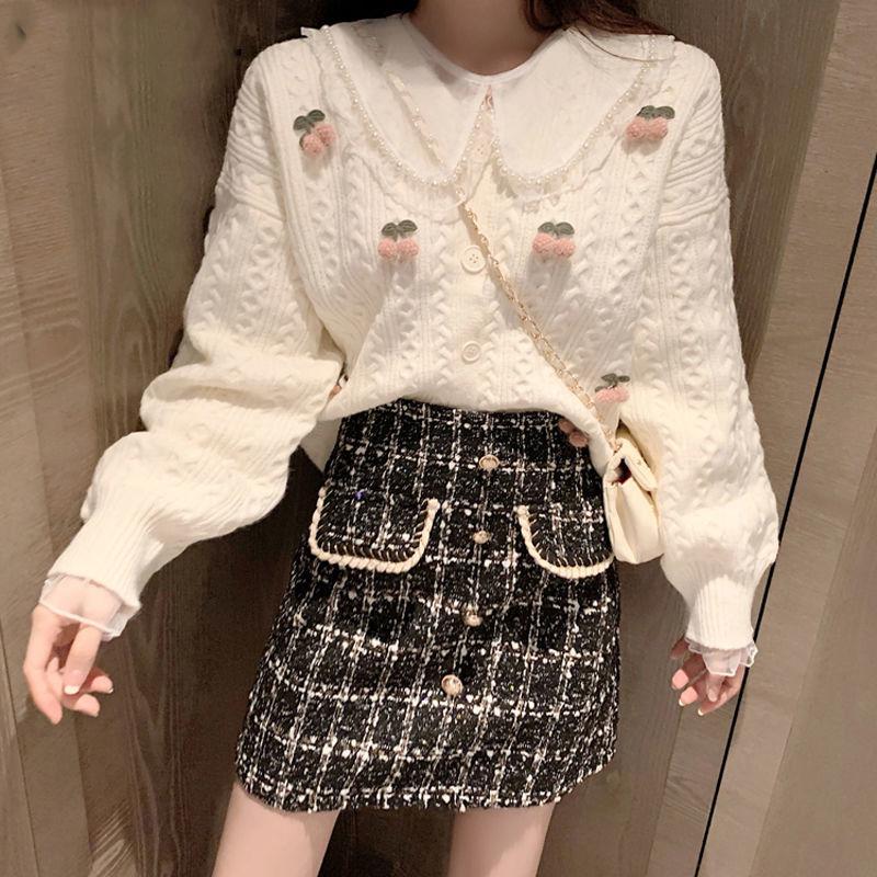 Spring  Autumn Loose Korean Short Style Knitwear Cardigan Women's Sweater Jacket Women's Long Sleeve All-match Top