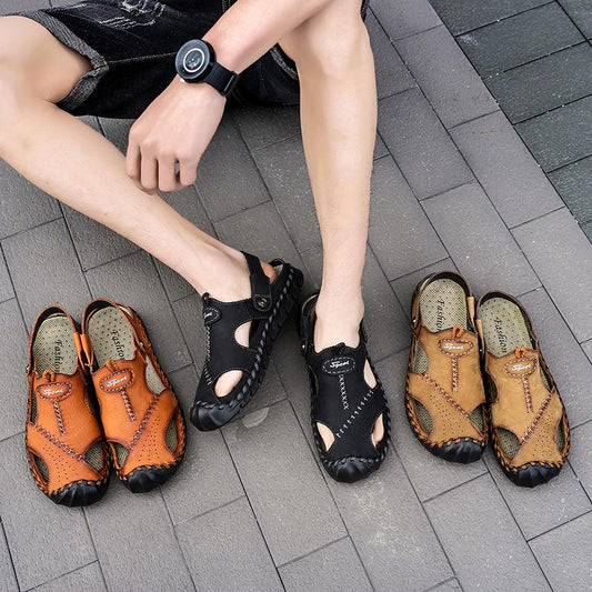 Summer Leather Sandals Men's Breathable Hand Sandals Integrated Dual-use Beach Shoes Slippers Men