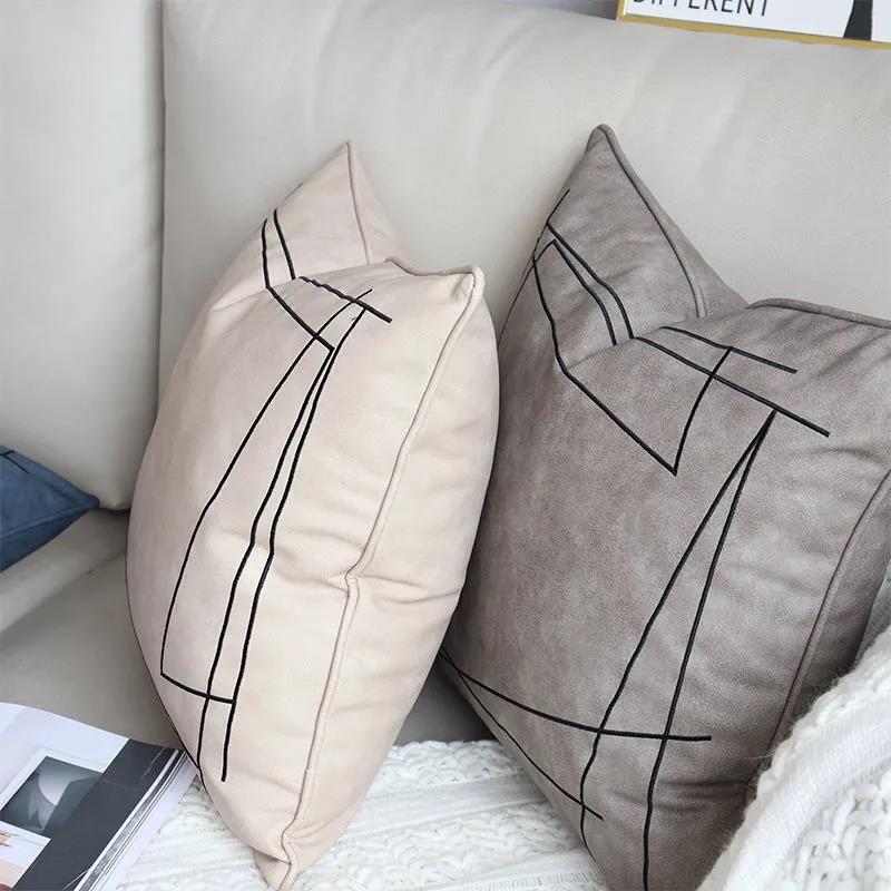 Nordic Abstract Geometric Embroidery Pillow Technology Fabric Simple Modern Pillow Living Room Sofa