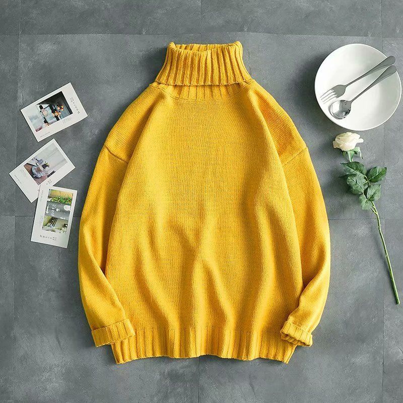 Autumn and Winter Men's High-neck Casual Knit Sweater Trend Couple Solid Color Sweater Long-sleeved Bottoming Shirt