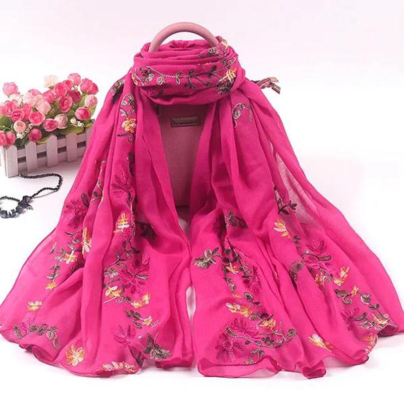 Women's Embroidered Scarf Korean Style Acrylic Embroidered Scarf Chiffon Long All-match Gauze Scarf Four Seasons Silk Scarf Shawl