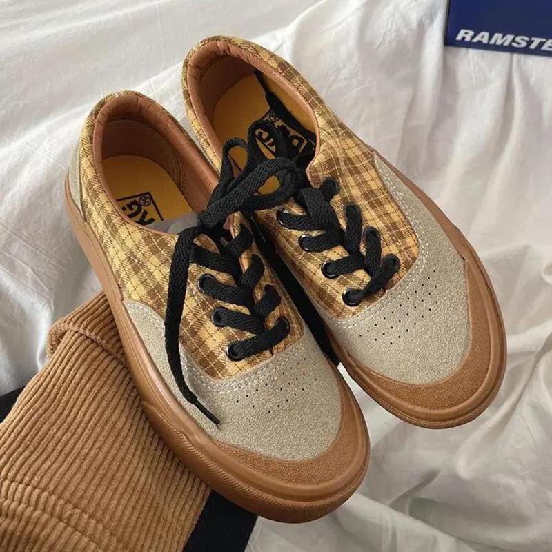 Student Canvas Shoes Women's Wild Stitching Niche Design Sense Women's Shoes Flat Bottom Shoes Women's Lattice Pattern