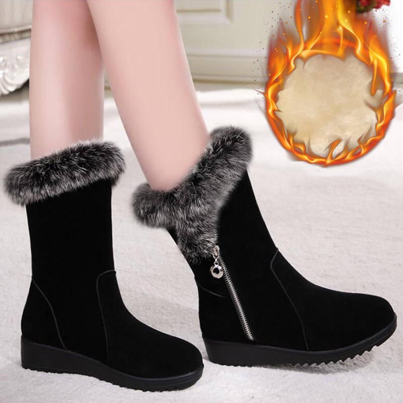 Rabbit Fur Snow Boots 2019 Women's Winter Boots Women's Round Head Thick Warm Cotton Shoes Women