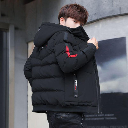 Winter Down Men's Padded Hooded Jacket Plus Velvet Thickening Urban Fashion Cotton-padded Jacket Trend Student Warm Jacket Slim Parker Clothing