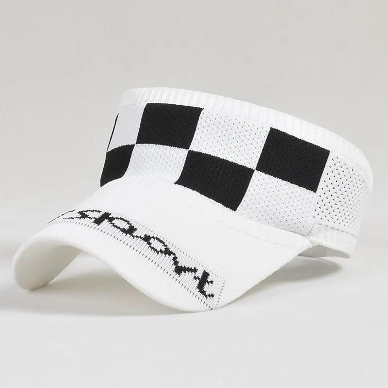 Women's Summer Black White Plaid Checkerboard Hat Anti-UV Hat Breathable Empty Top Outdoor Sports Cycling All-match Face-covering Sun Hat