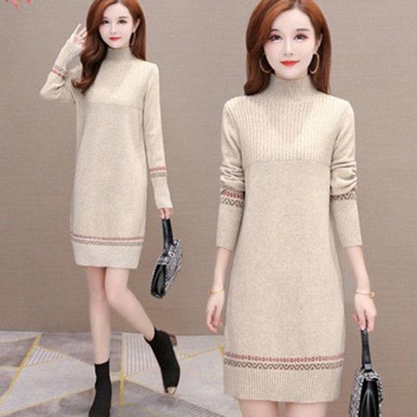 Autumn and Winter Long Sweater Long Sleeve Loose Knit Bottoming Shirt Fashion Simple Dress