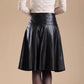 Women PU Leather Skirt Black High Waist  Pleated Skirt Slim Mid-length Plus Size A-line Skirt Autumn Winter