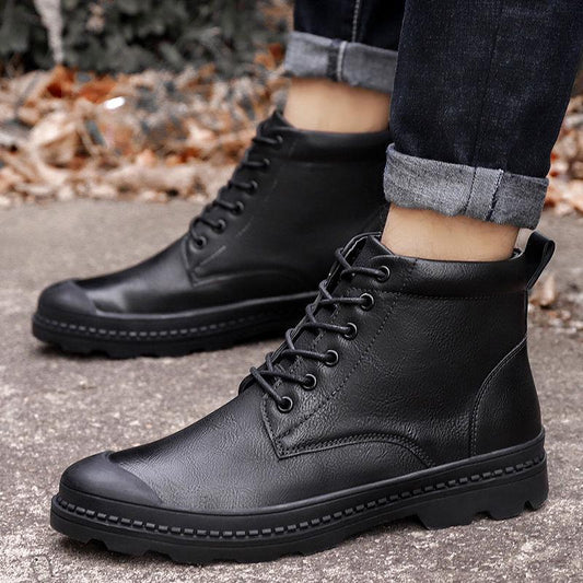 Autumn and Winter Leather Martin Boots Male Handsome Ankle Boots Waterproof Non-slip Work Boots