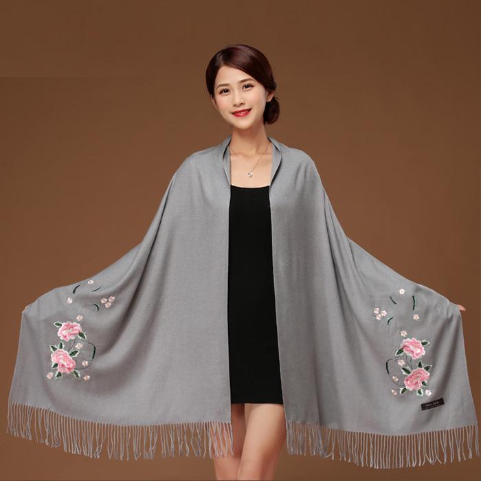 Scarf Women Winter Cotton Shawl Ladies Scarves Embroidery Print Casual Neck Decor