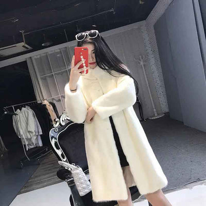 Fur Coat Women's Mid Length Mink Coat Stand Collar Straight Loose Faux Velvet Jacket