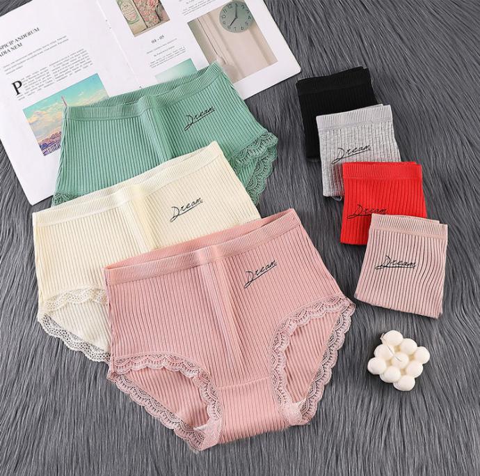 4PCS High-waisted Underwear Women's Cotton Crotch Antibacterial Large Size Abdomen Sexy Underwear Ladies Japanese Style Hip-lifting Girl Lace Briefs