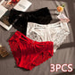 1/3PCS Ladies Temptation Red Panties Sexy Lace Hollow Girl Crotch Cotton Underwear Shorts Students Low Waist Bow Transparent Briefs