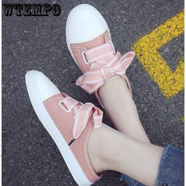 Shoes female wild Korean version no heel lazy shoes student half slippers women canvas shoes