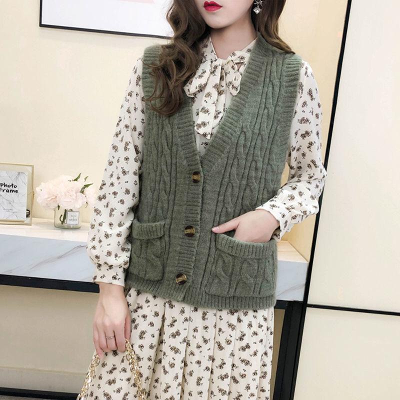 Autumn and Winter Knitted Cardigan Vest with Sleeveless Solid Color Jacket Fashion Casual Women Sweater