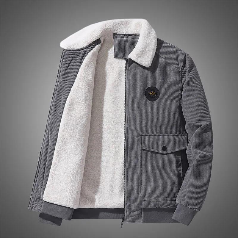 Winter  Fleece Warm Thick Jackets Men Fashion Fur Collar Corduroy Coat Autumn Outwear Military Casual Jacket