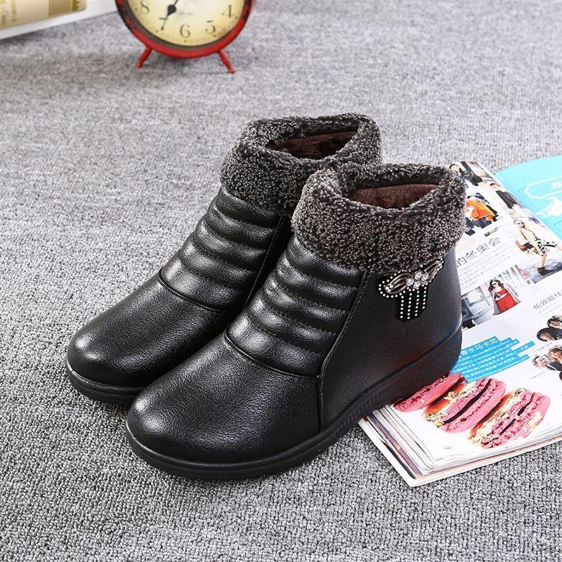 Plus Fleece Autumn and Winter Warm Short-tube Cotton Boots Waterproof Non-slip Thick-soled Women's Cotton Shoes