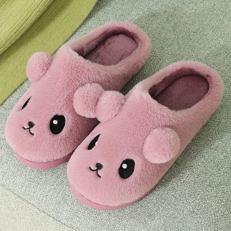 Autumn and Winter Cotton Slippers Female Cute Plush Couple Half-pack with Warmth and Non-slip Plush Slippers for Home Indoor