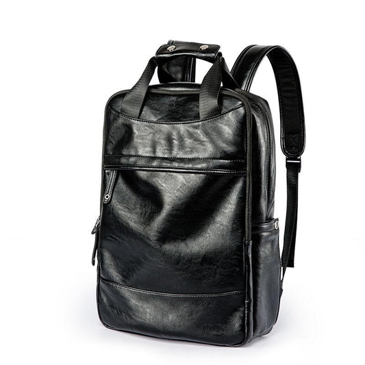 Backpack Men Black Flip Buckle Leather Waterproof Outdoor Sports Travel Bag Student Computer Bag