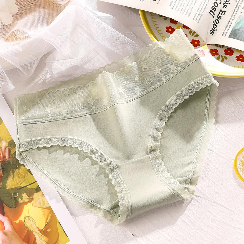 6Pcs/Set Seamless Women's Mid-waist Panties Large Size Lace Cotton Briefs Solid Color Highly Elastic Casual Underpants