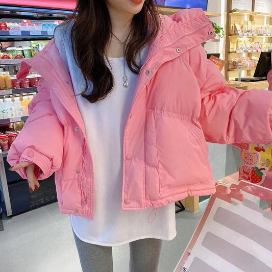 Women's Winter Korean Style Loose Quilted Jacket Women's Warm Stand-collar Down Jacket Solid Color Mid-length Down Jacket Quilted Jacket