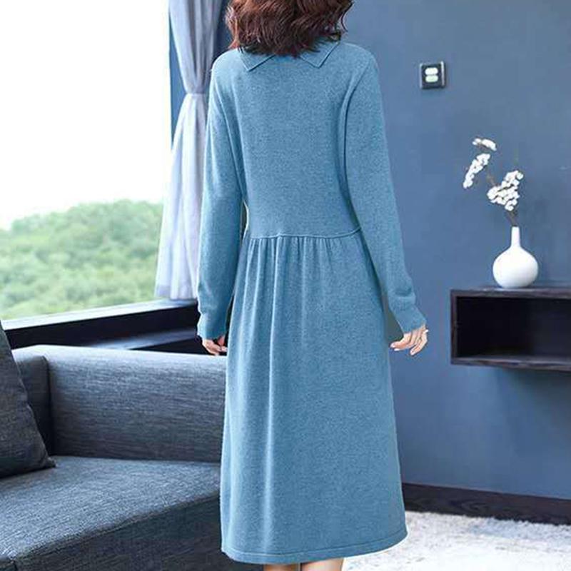 Knitted Dress Autumn and Winter 2021 Women's Skirt Loose and Thin Mid-length Long-sleeved Sweater Dress