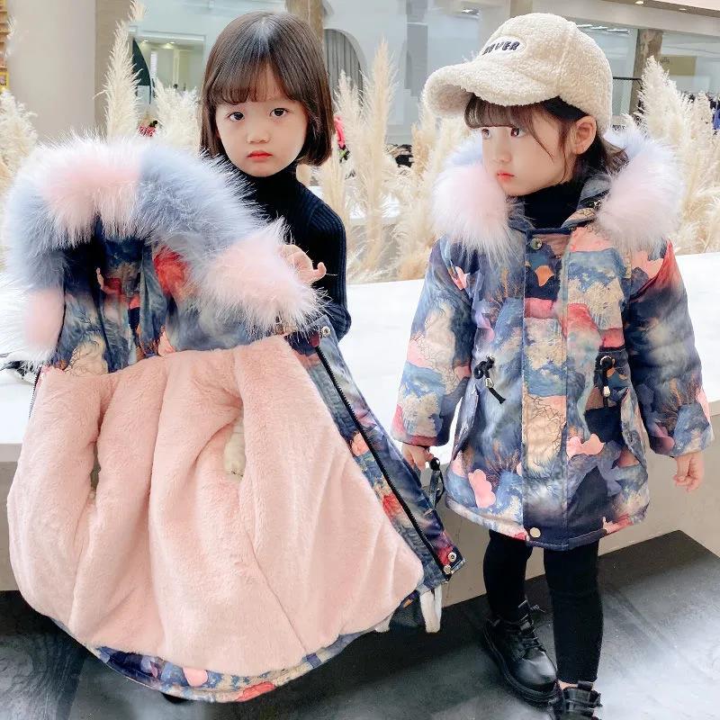 Girls Add Velvet and Thicken Warmth To Overcome Winter Mid-length Windproof Jacket