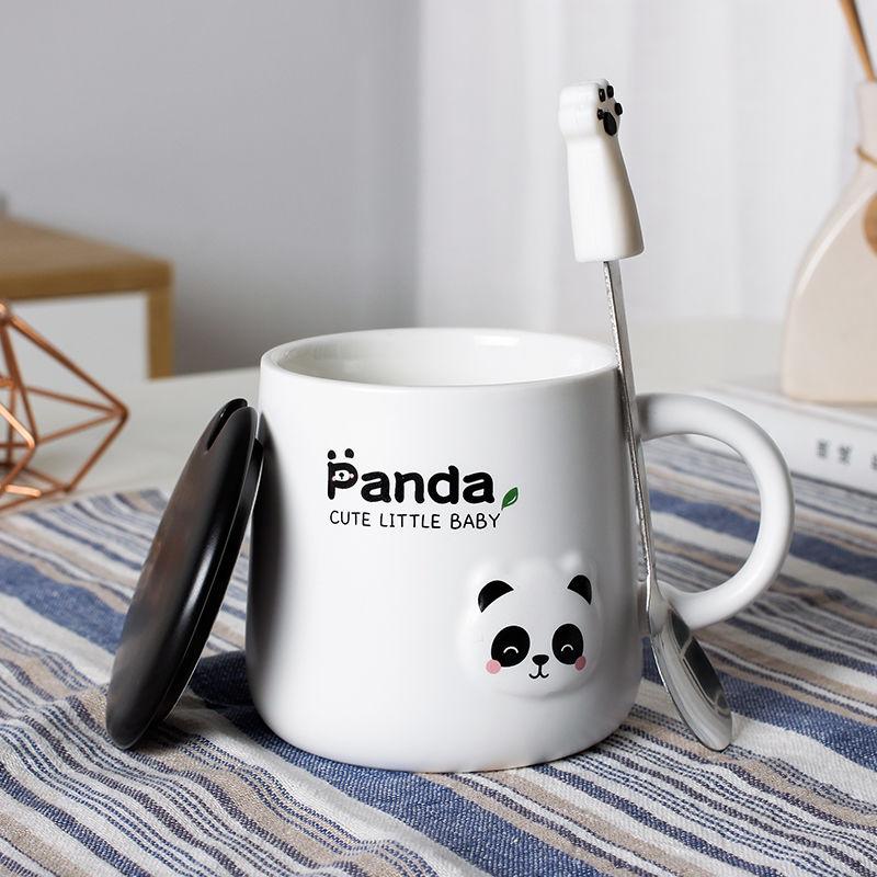 Ceramic Mug for Male and Female Students Korean Cute Cartoon Mug with Lid and Spoon Coffee Cup Male Teacup Creative