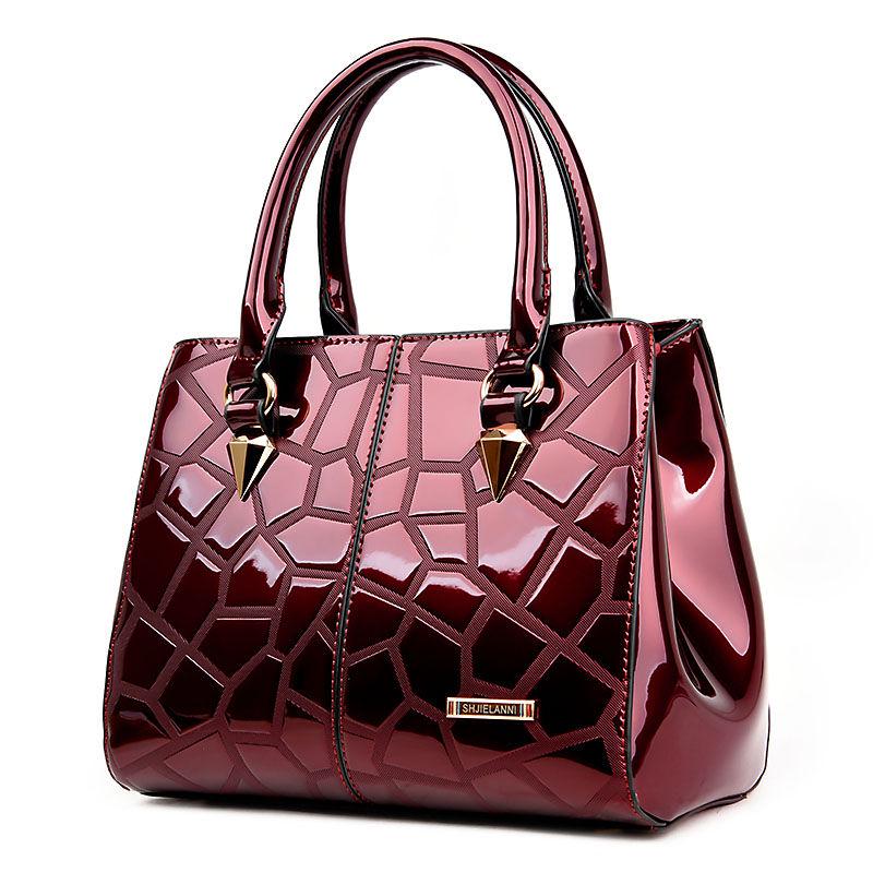 Leather patent leather handbag fashion ladies handbag bright leather embossed shoulder Messenger bag