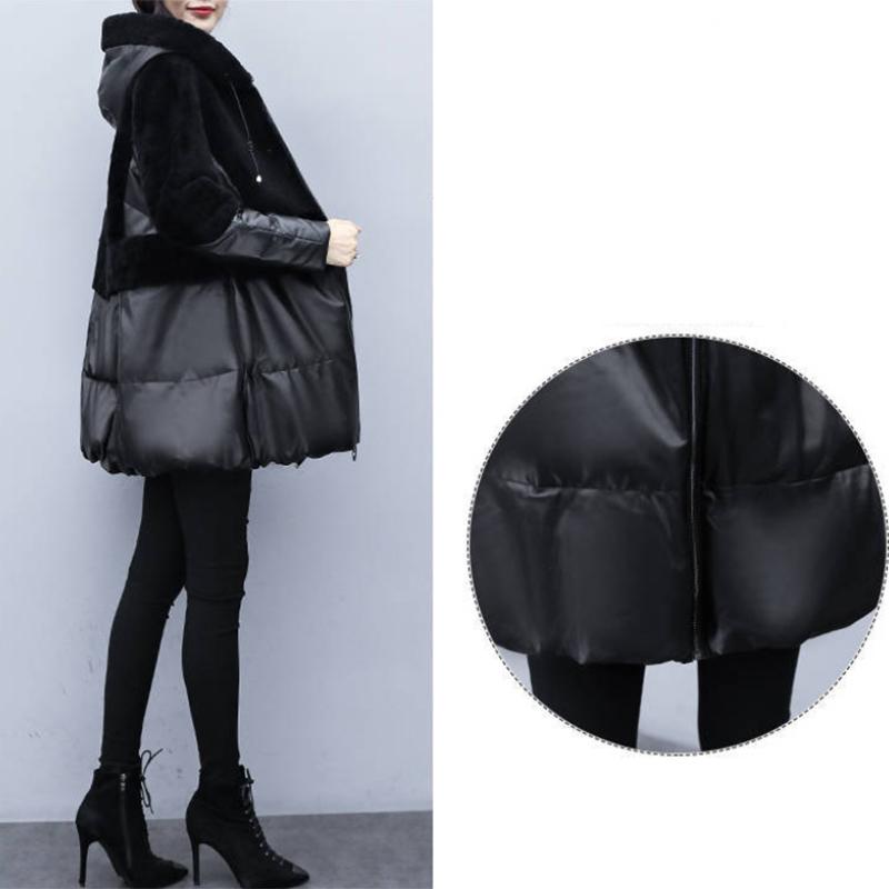 Women's Winter Korean Loose Quilted Coat Warm Down Jacket with Fur Collar Women's Glossy Mid-length Down Jacket