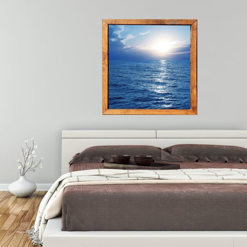 Landscape Blue sea sunrise wall stickers Mediterranean background decoration self-adhesive PVC