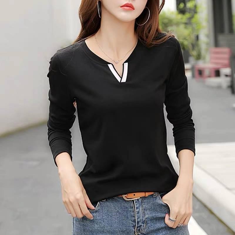 80-170 Kg Large Size Long-sleeved T-shirt Female New Loose Wild V-neck Slimming Shirt Shirt Winter