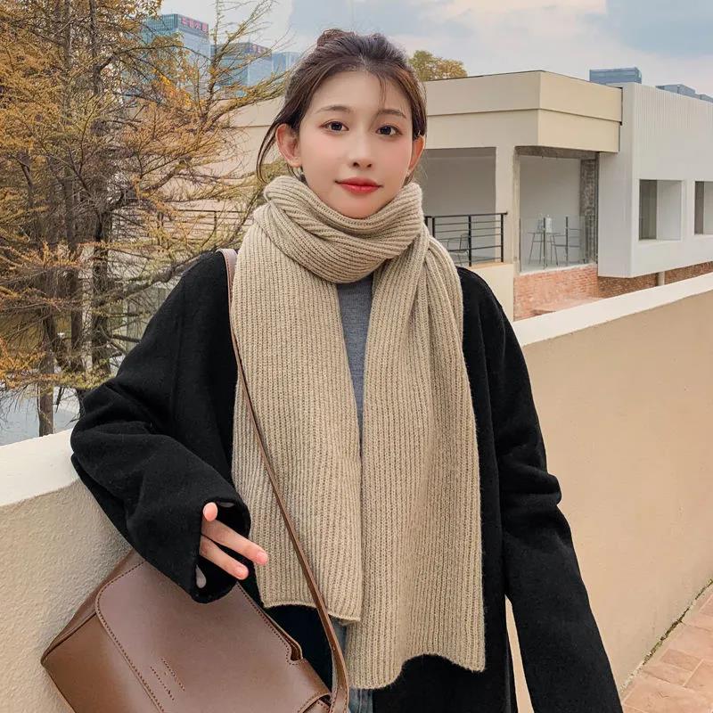 Women's Scarf Autumn and Winter Thick Warm Double-sided Knitted Scarf Wild Pure Color Imitation Cashmere Scarf Shawl