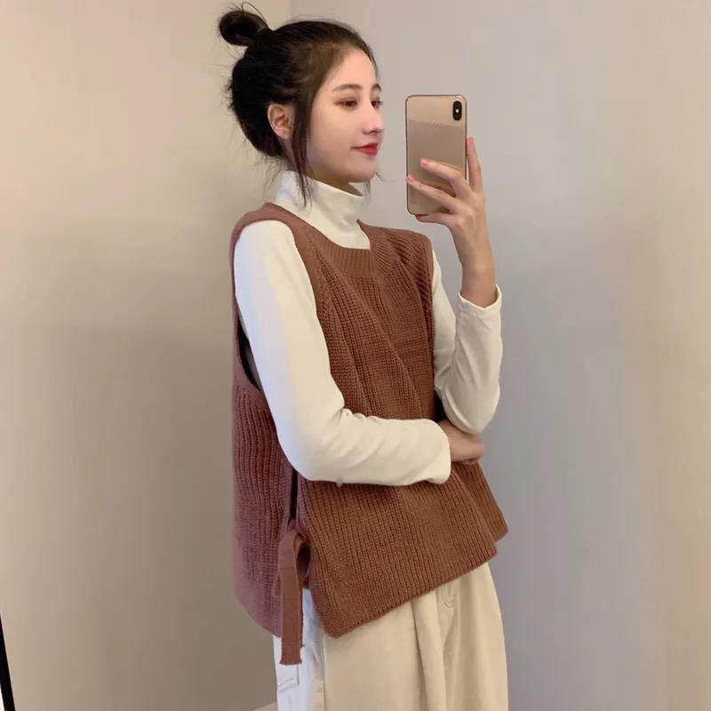 College Style Spring and Autumn Sweater Vest Female Round Neck Korean Version Loose Wild Thin Student Knit Sweater Vest Trend