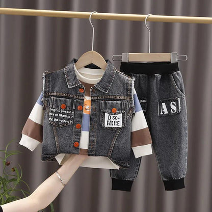 Boy's Spring and Autumn Clothes Children's Denim Suit Male Baby Three-piece Western-style Denim Suit Casual Set