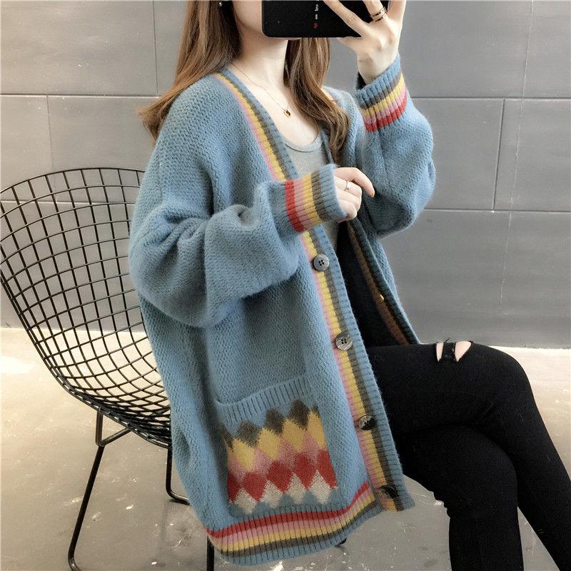 Loose-fitting Sweater Women's Trendy Wild Women's Women's Mid-length Sweater Cardigan Jacket