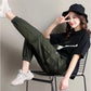 Women Summer Large Size Overalls Loose Solid Color Cropped Pants High Waist Elastic Thin Sports Pants