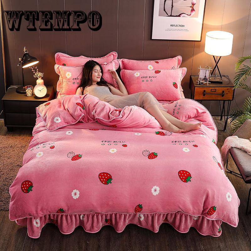 Winter Fleece Bedding Set Duvet Cover Flannel Flat Sheet 4pcs Bed Linen Home Bedclothes Caroset