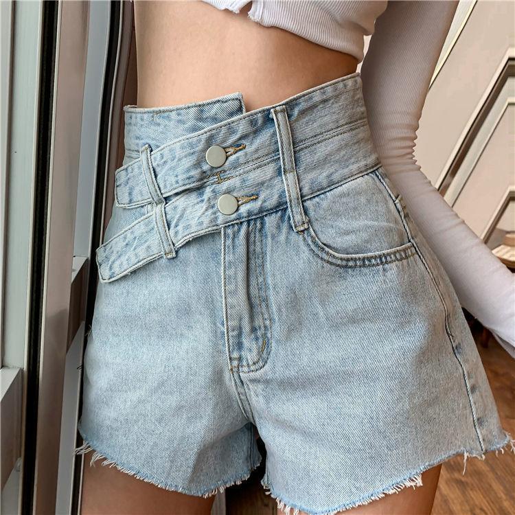 WTEMPO Spring and Summer High Waist Denim Shorts Women Loose Wide Leg A-line Thin Casual Shorts