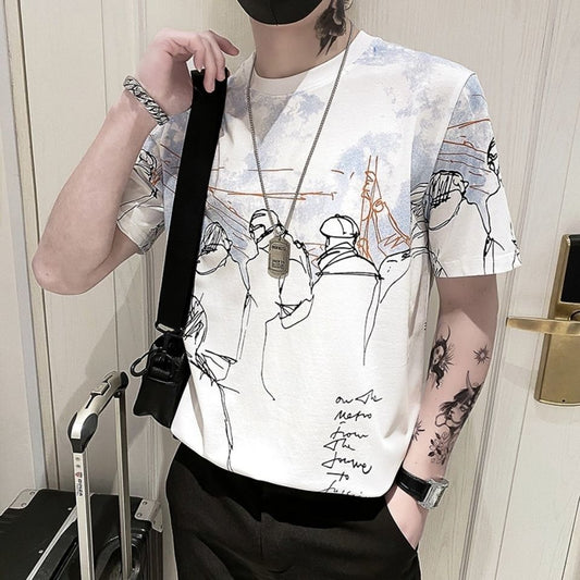 Men's Summer Short-sleeved T-shirt Male Printing Loose Wild Half-sleeved Ins T-shirt Top