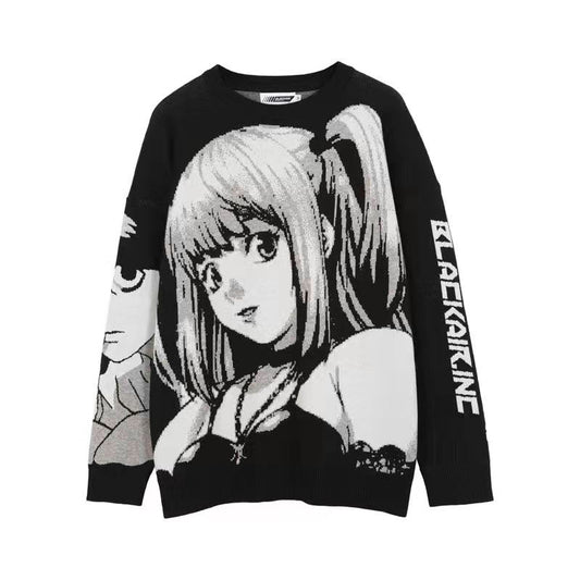 Sweater Men and Women Autumn Tide Brand Round Neck Anime Loose Knit Sweater Men and Women Couples Dark