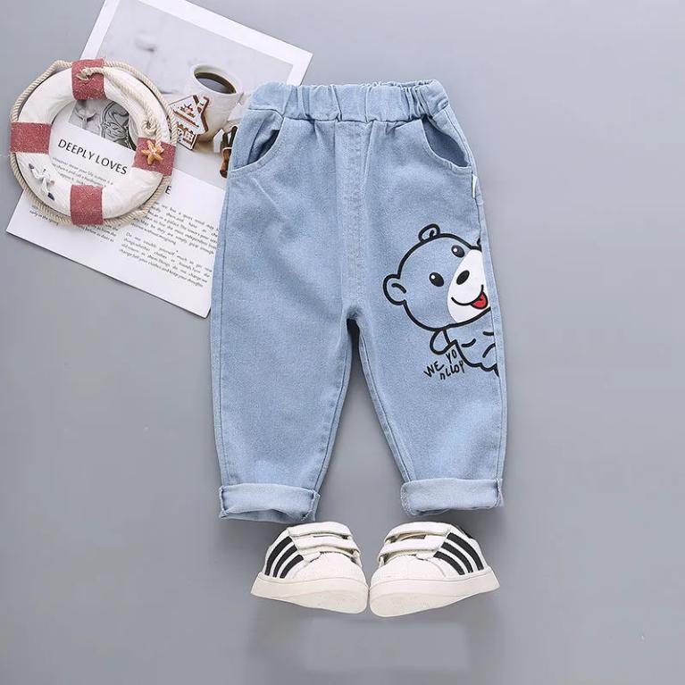 Children's Pants Summer Thin Stretch Jeans Korean Style Printing Smiling Face Leggings Boys' and Girls' Jeans